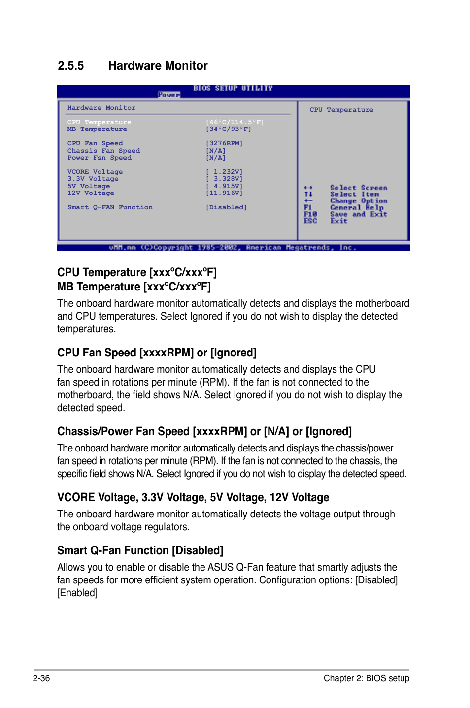 5 hardware monitor, Hardware monitor -36, Smart q-fan function [disabled | Asus M3N78-VM User Manual | Page 83 / 105