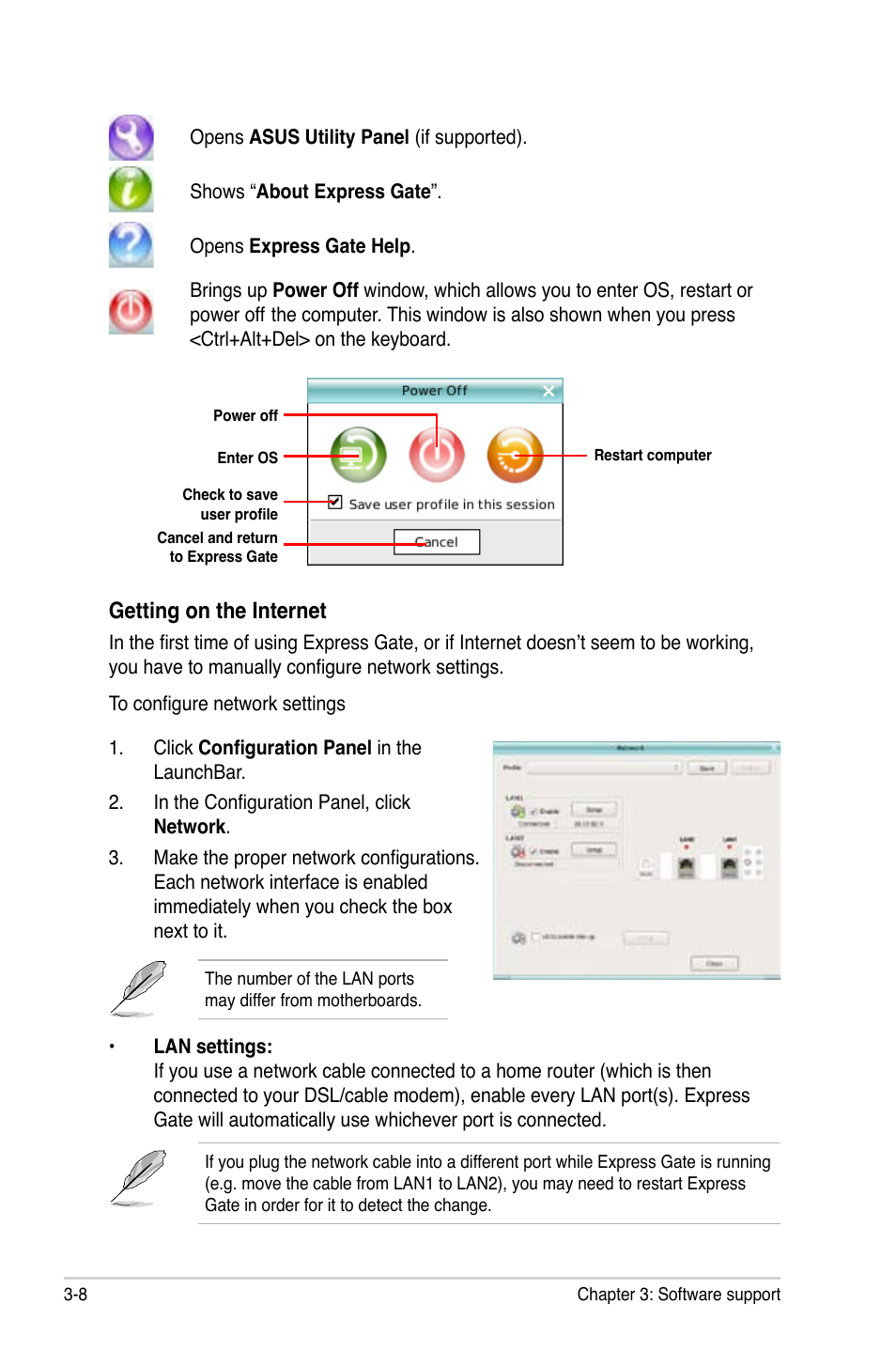 Getting on the internet | Asus M3N78-VM User Manual | Page 98 / 105