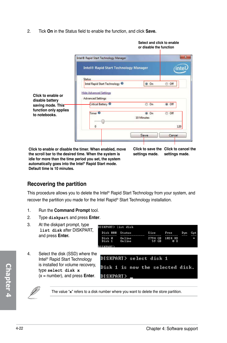 Chapter 4, Recovering the partition | Asus P8H77-M PRO User Manual | Page 126 / 150