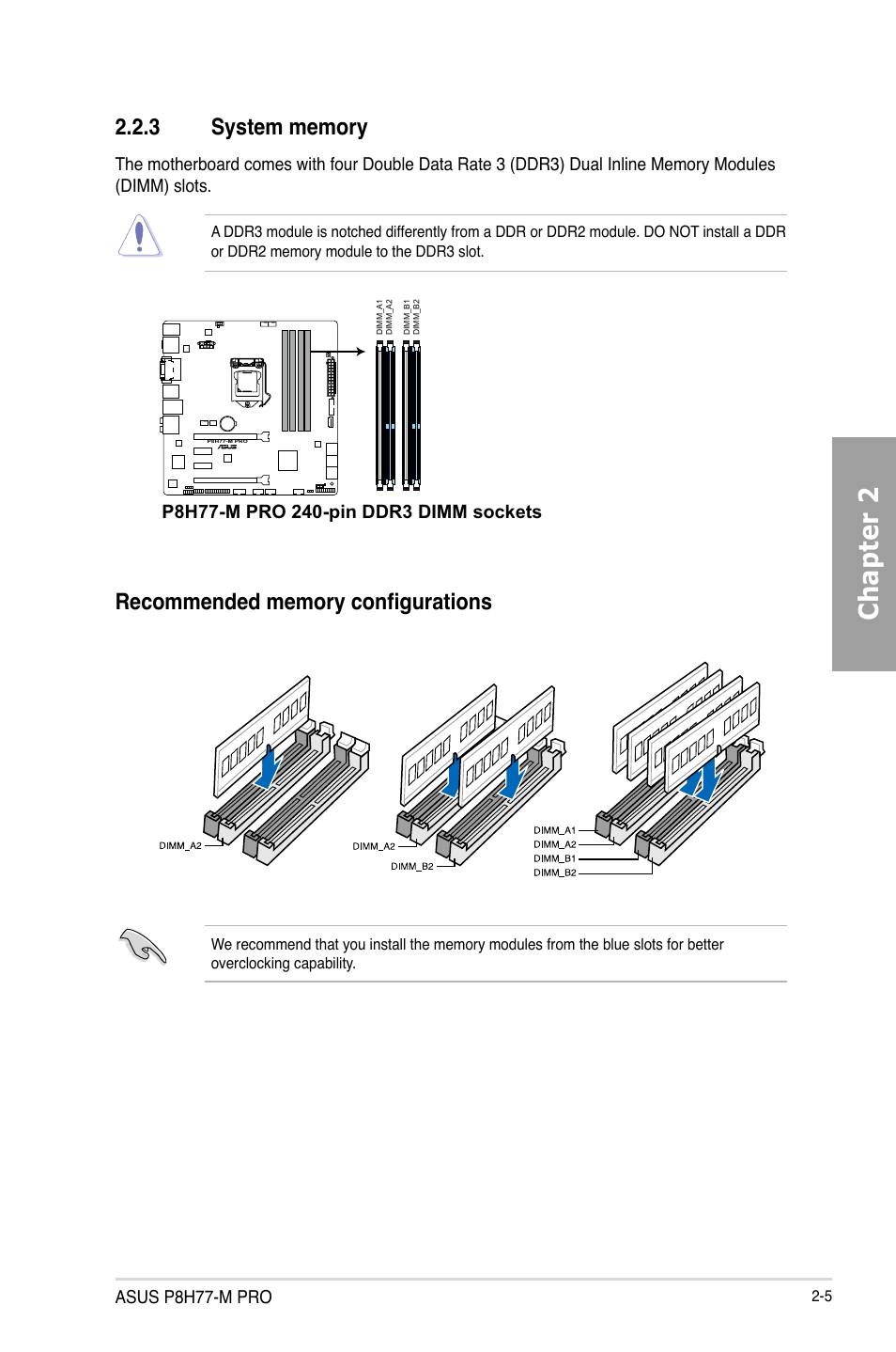 3 system memory, System memory -5, Chapter 2 | Asus P8H77-M PRO User Manual | Page 25 / 150