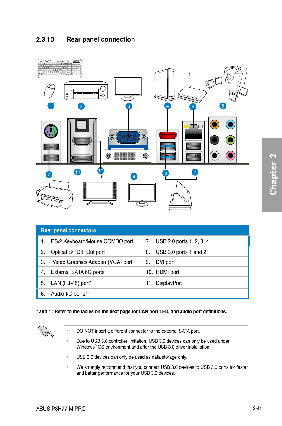 10 rear panel connection, Rear panel connection -41, Chapter 2 | Asus P8H77-M PRO User Manual | Page 61 / 150