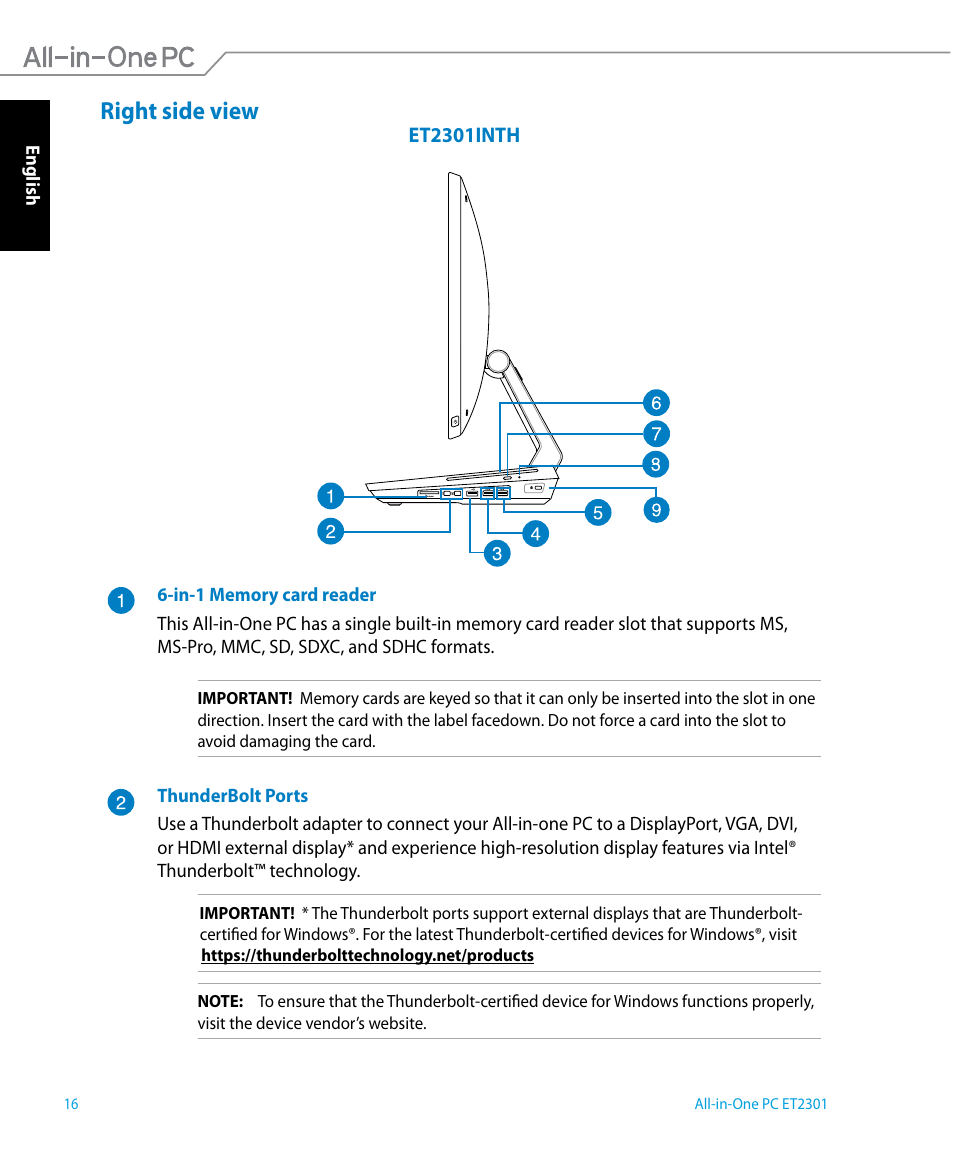 Right side view | Asus ET2301IUTH User Manual | Page 16 / 66