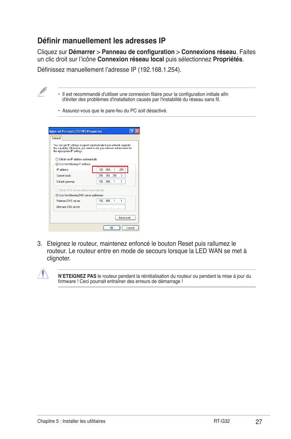 Définir manuellement les adresses ip | Asus RT-G32 User Manual | Page 159 / 743