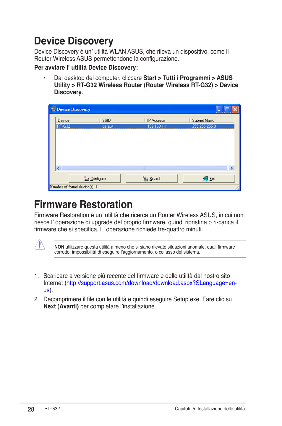 Device discovery, Firmware restoration | Asus RT-G32 User Manual | Page 336 / 743