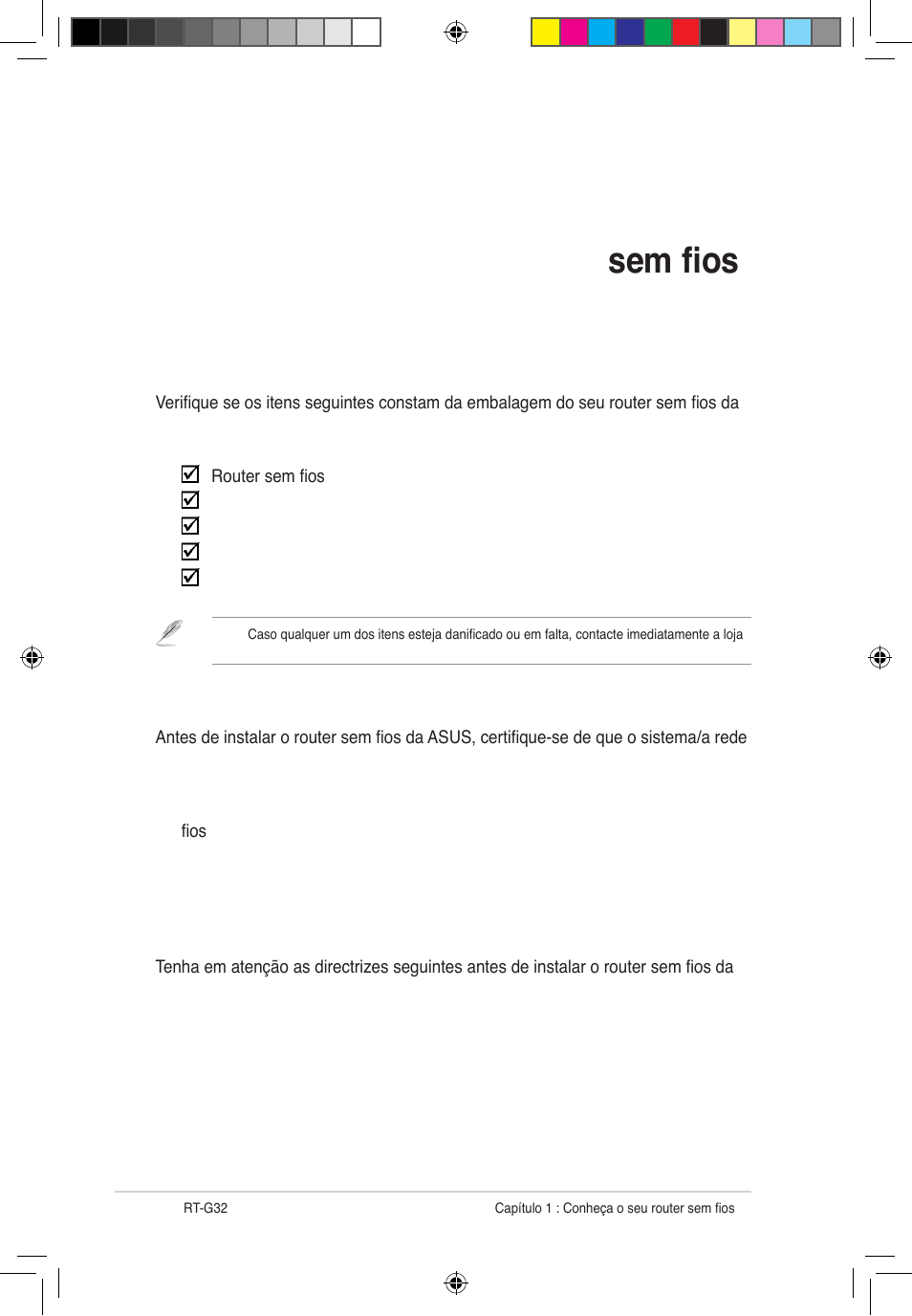 Conheça o seu router sem fios, Conteúdo da embalagem, Requisitos do sistema | Antes de prosseguir | Asus RT-G32 User Manual | Page 404 / 743