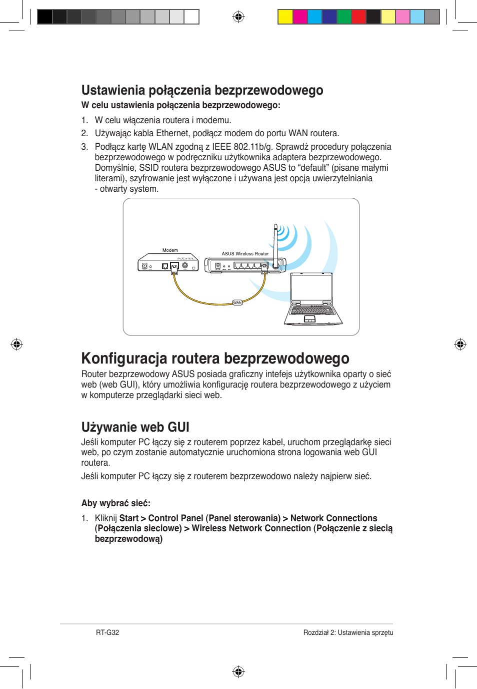 Konfiguracja routera bezprzewodowego, Ustawienia połączenia bezprzewodowego, Używanie web gui | Asus RT-G32 User Manual | Page 454 / 743