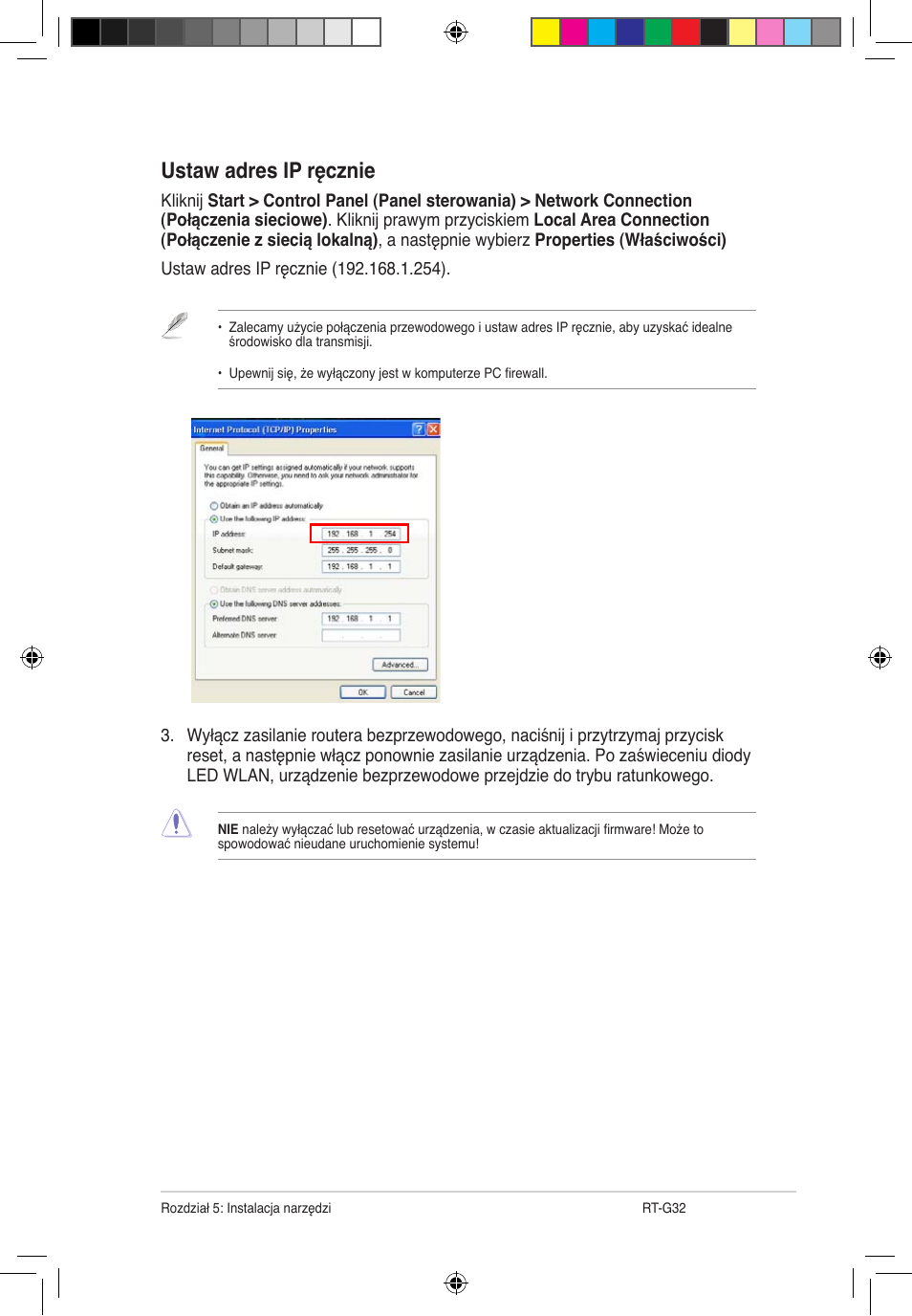 Ustaw adres ip ręcznie | Asus RT-G32 User Manual | Page 469 / 743