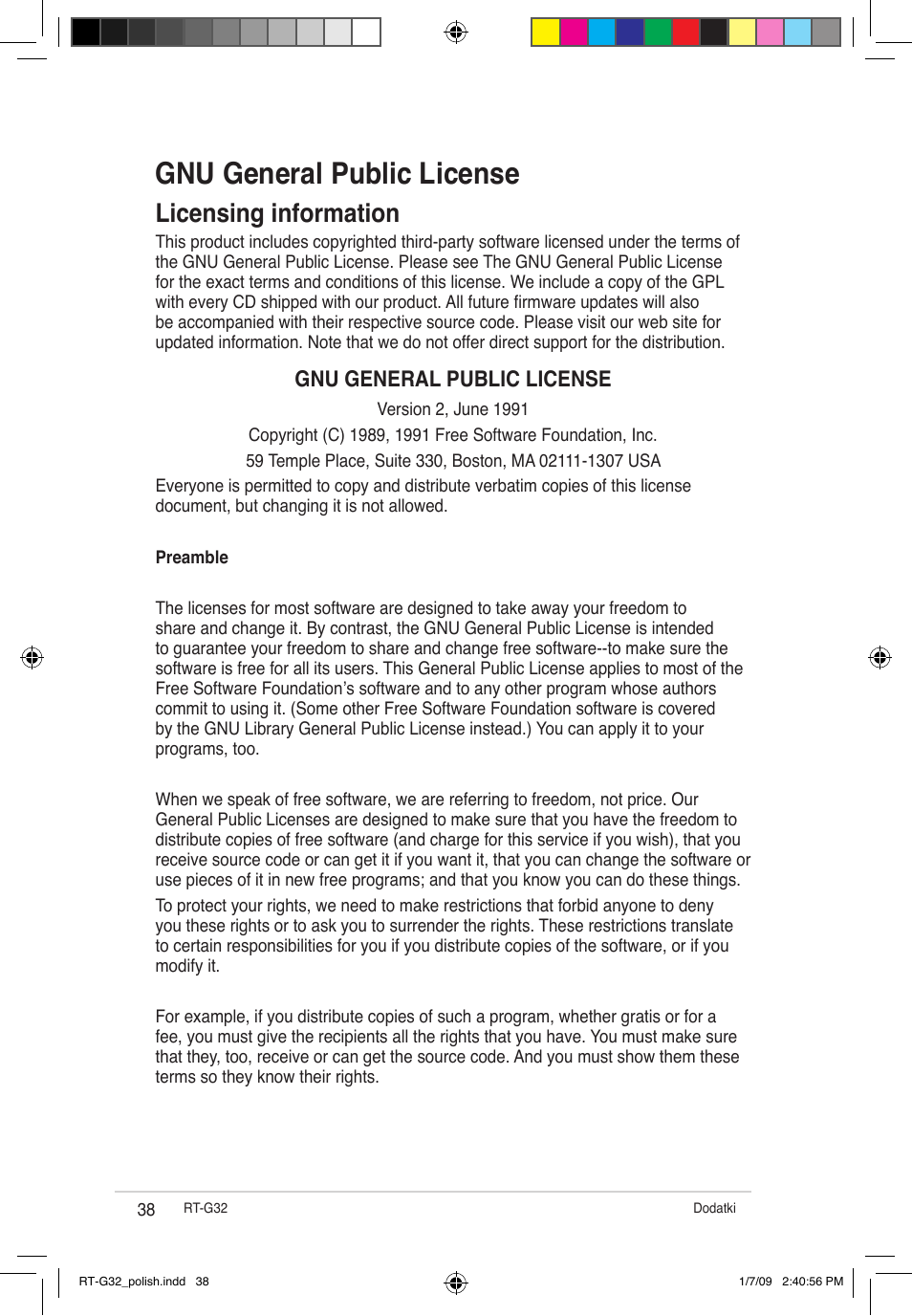 Gnu general public license, Licensing information | Asus RT-G32 User Manual | Page 480 / 743