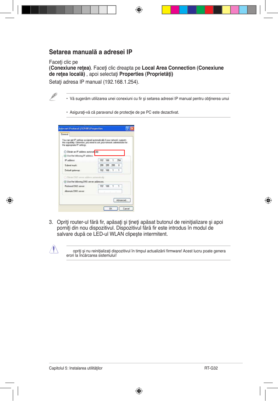 Setarea manuală a adresei ip | Asus RT-G32 User Manual | Page 557 / 743
