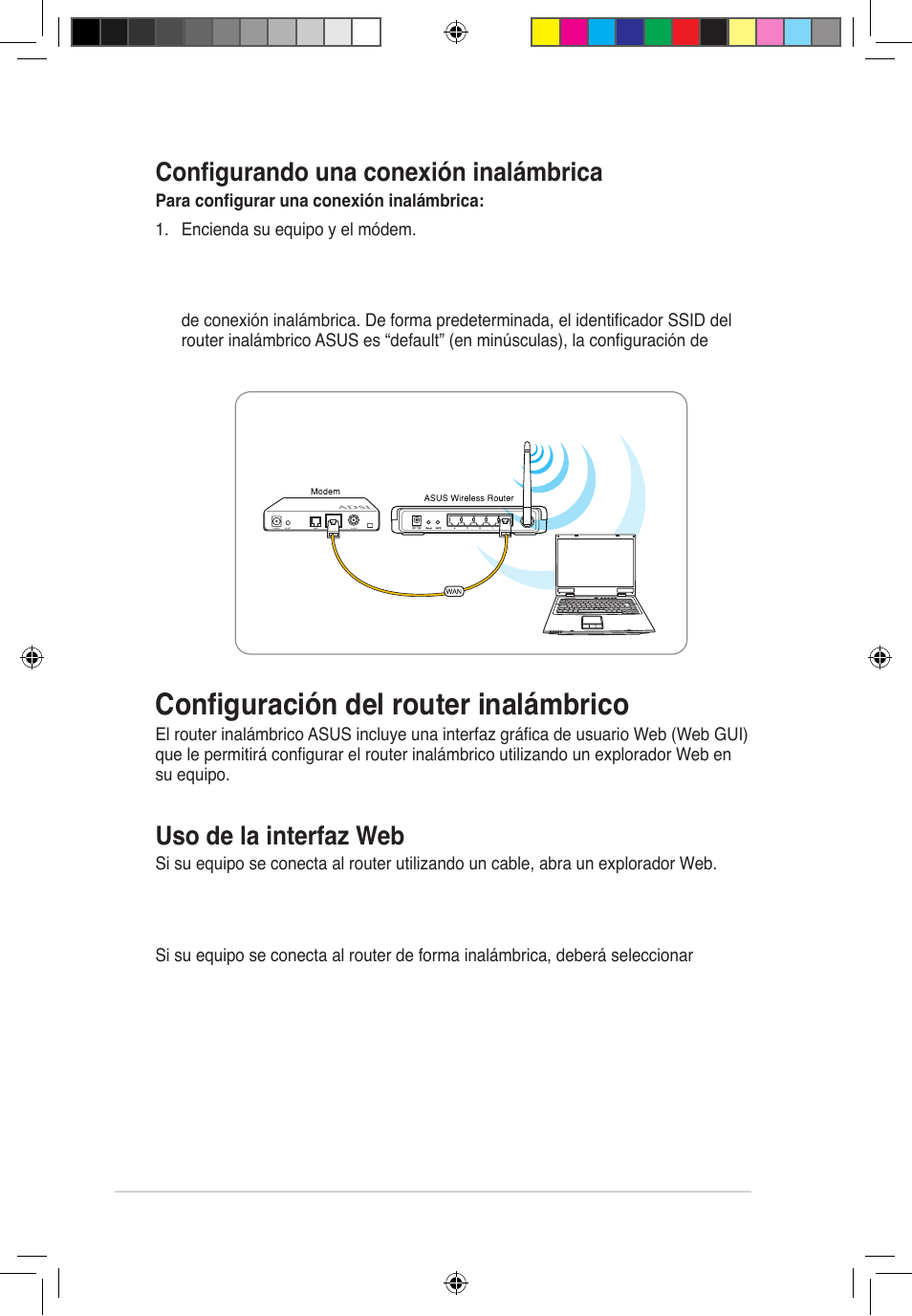 Configuración del router inalámbrico, Configurando una conexión inalámbrica, Uso de la interfaz web | Asus RT-G32 User Manual | Page 586 / 743