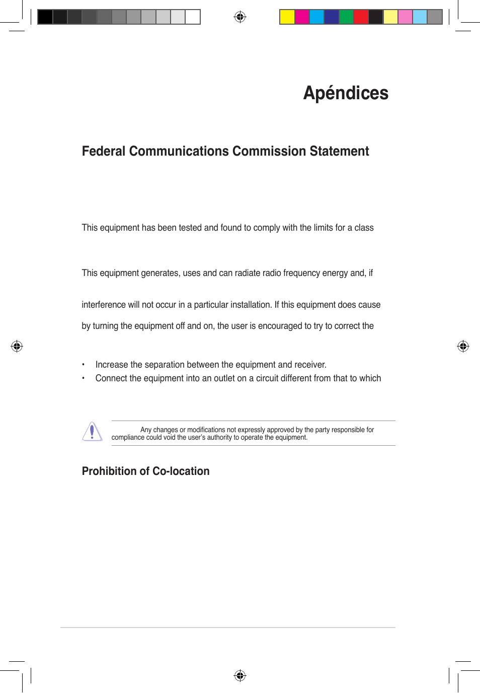 Apéndices, Notas, Federal communications commission statement | Prohibition of co-location | Asus RT-G32 User Manual | Page 610 / 743