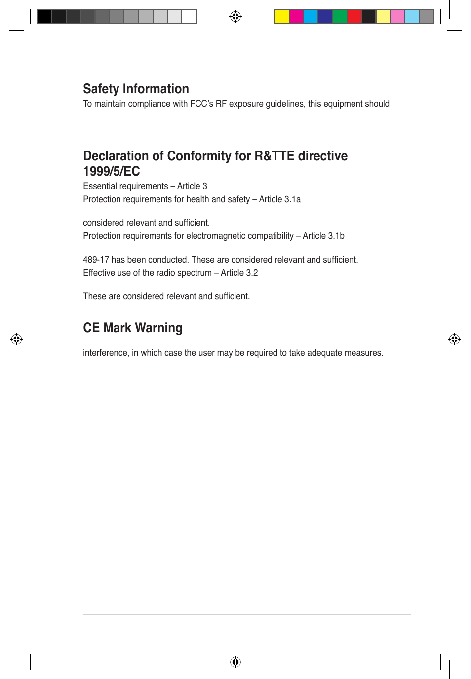 Safety information, Ce mark warning | Asus RT-G32 User Manual | Page 611 / 743