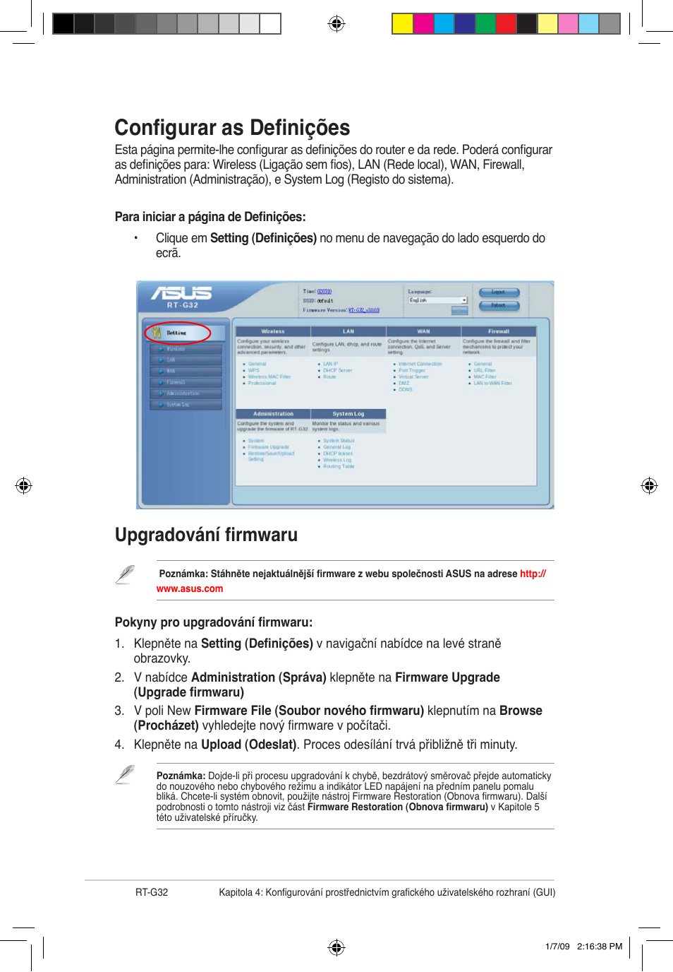 Configurar as definições, Upgradování firmwaru | Asus RT-G32 User Manual | Page 66 / 743