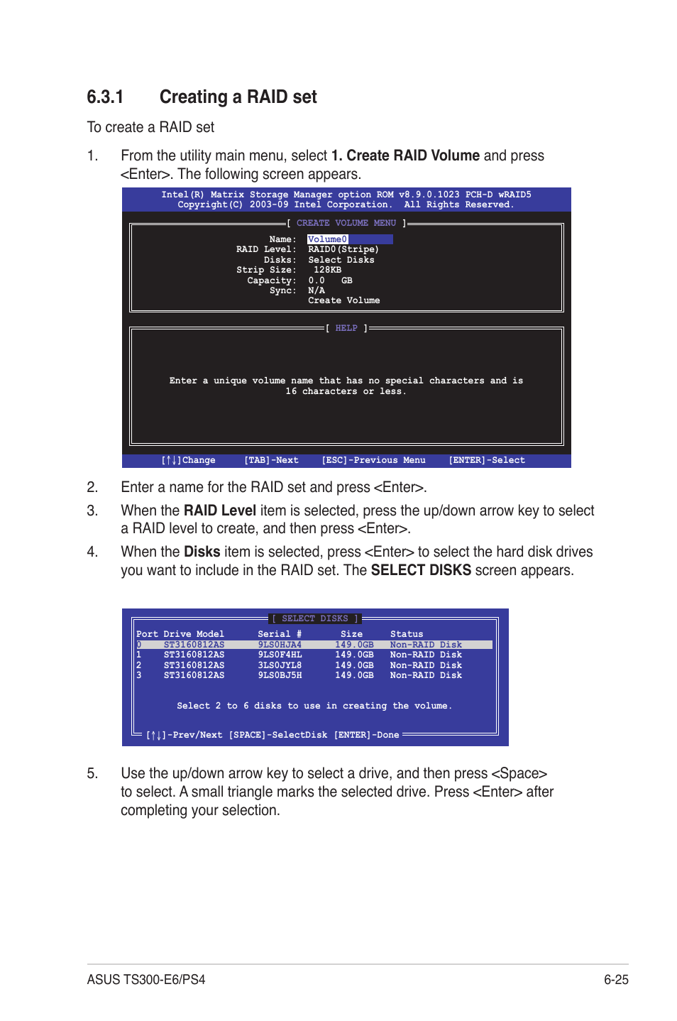 1 creating a raid set, Creating a raid set -25 | Asus TS300-E6/PS4 User Manual | Page 133 / 168