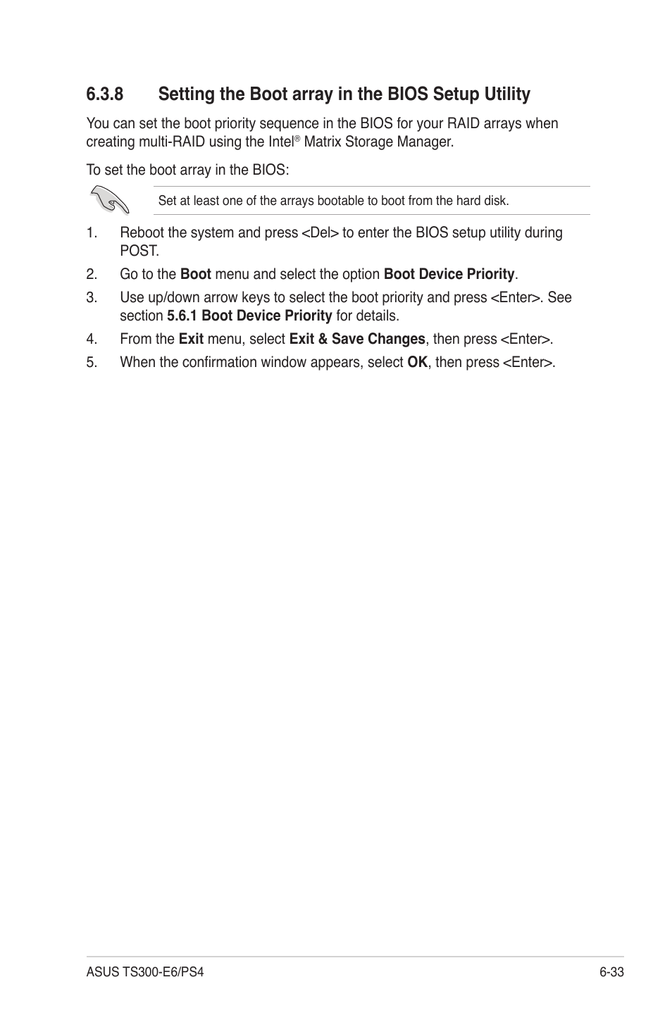 8 setting the boot array in the bios setup utility | Asus TS300-E6/PS4 User Manual | Page 141 / 168