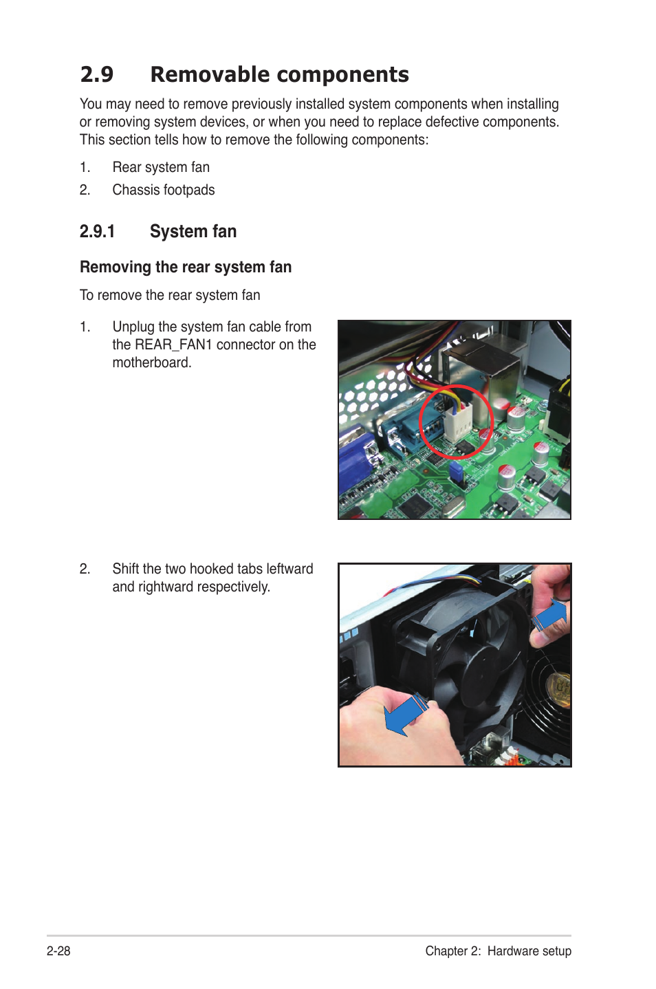 9 removable components, 1 system fan, Removable components -28 2.9.1 | System fan -28 | Asus TS300-E6/PS4 User Manual | Page 48 / 168