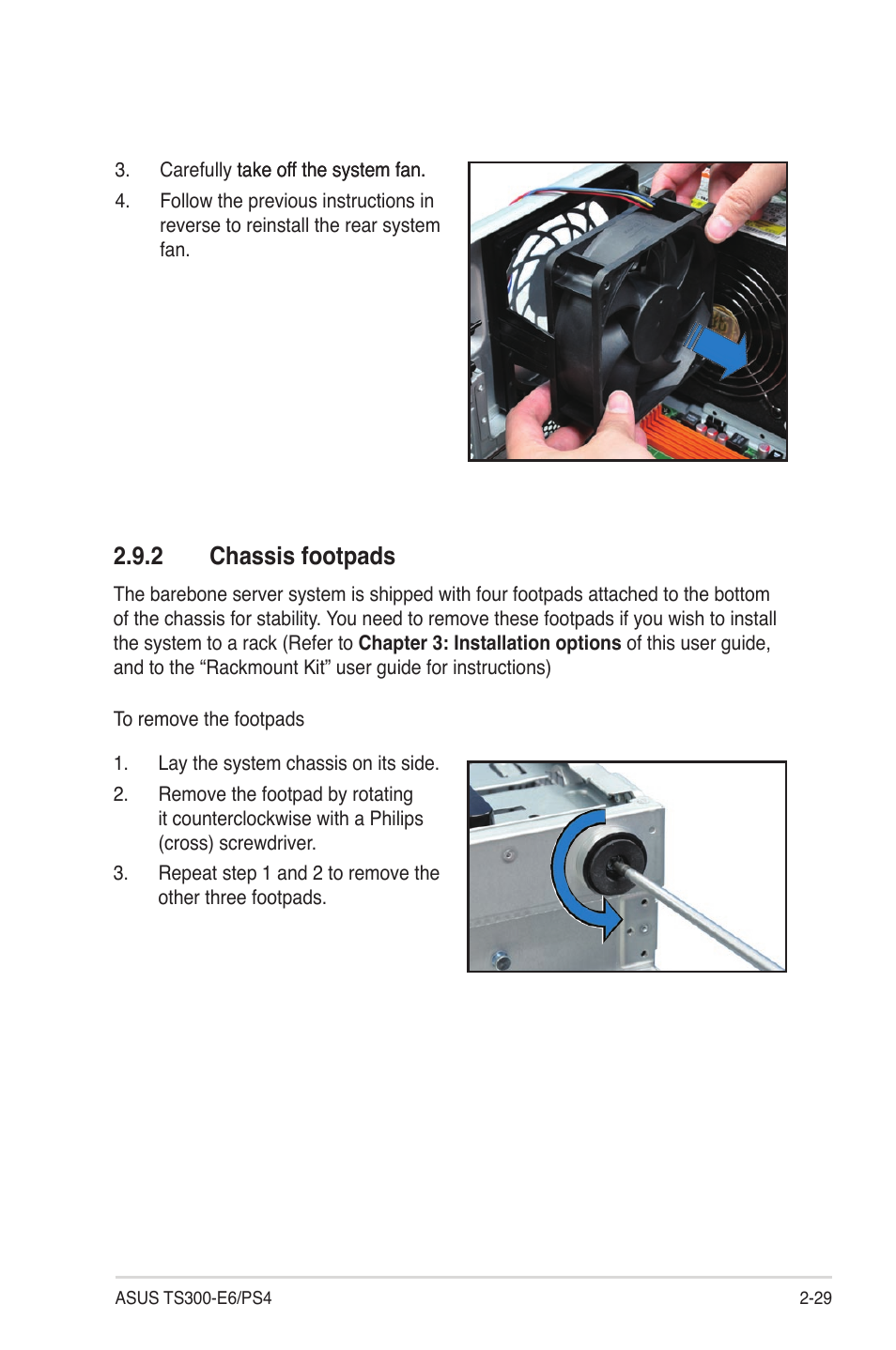 2 chassis footpads, Chassis footpads -29 | Asus TS300-E6/PS4 User Manual | Page 49 / 168