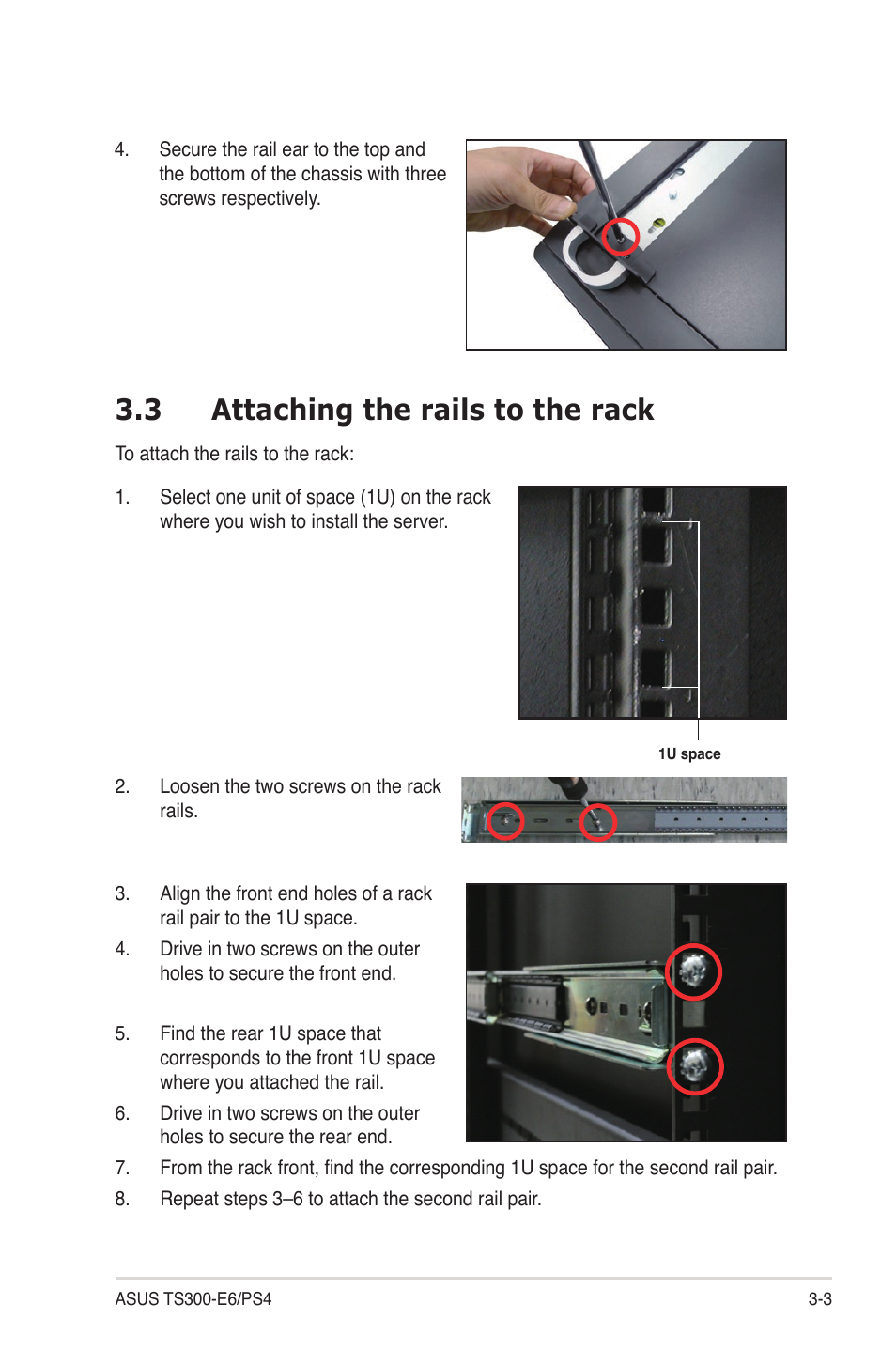 3 attaching the rails to the rack, Attaching the rails to the rack -3 | Asus TS300-E6/PS4 User Manual | Page 53 / 168