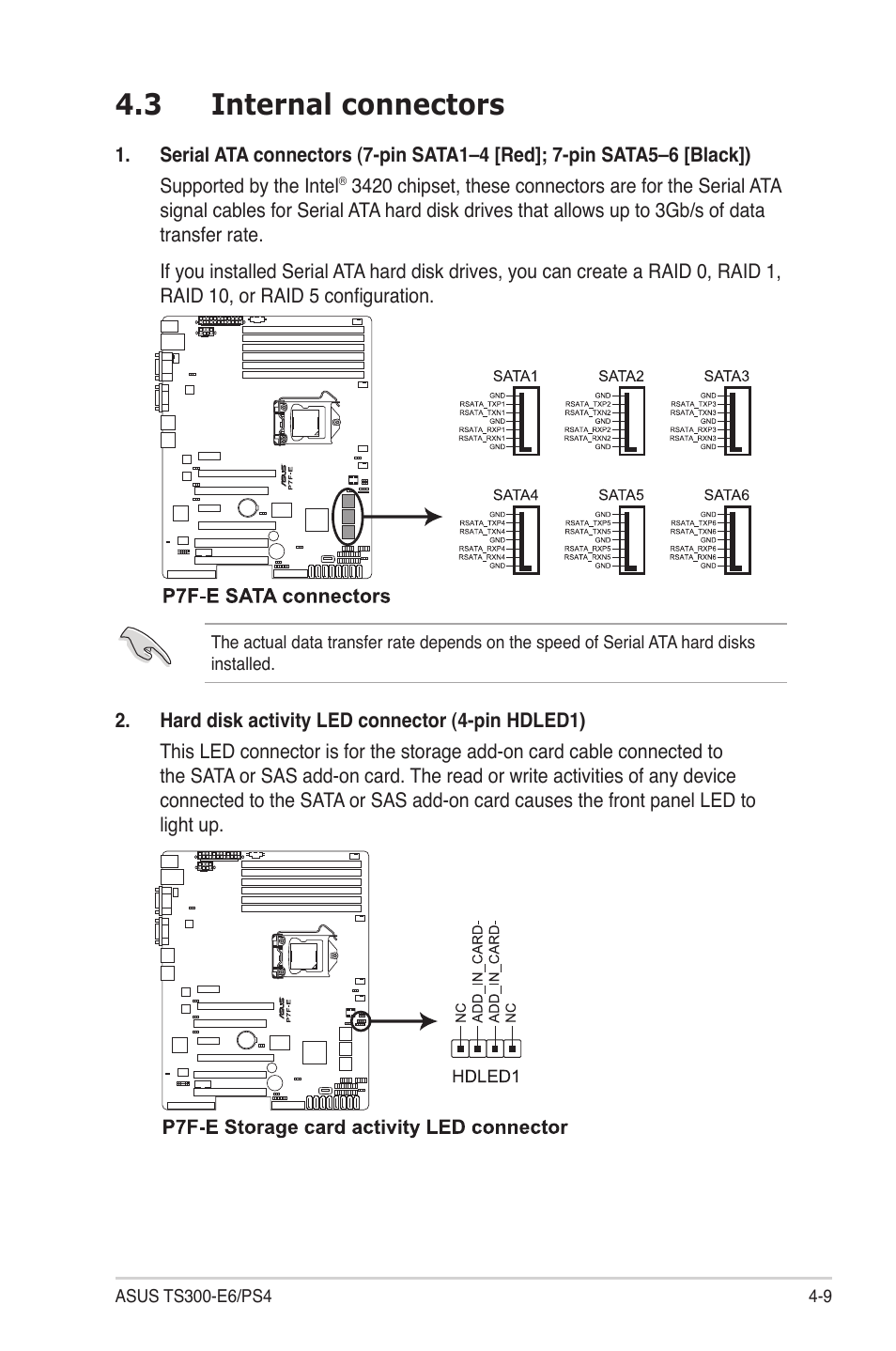 3 internal connectors, Internal connectors -9 | Asus TS300-E6/PS4 User Manual | Page 63 / 168