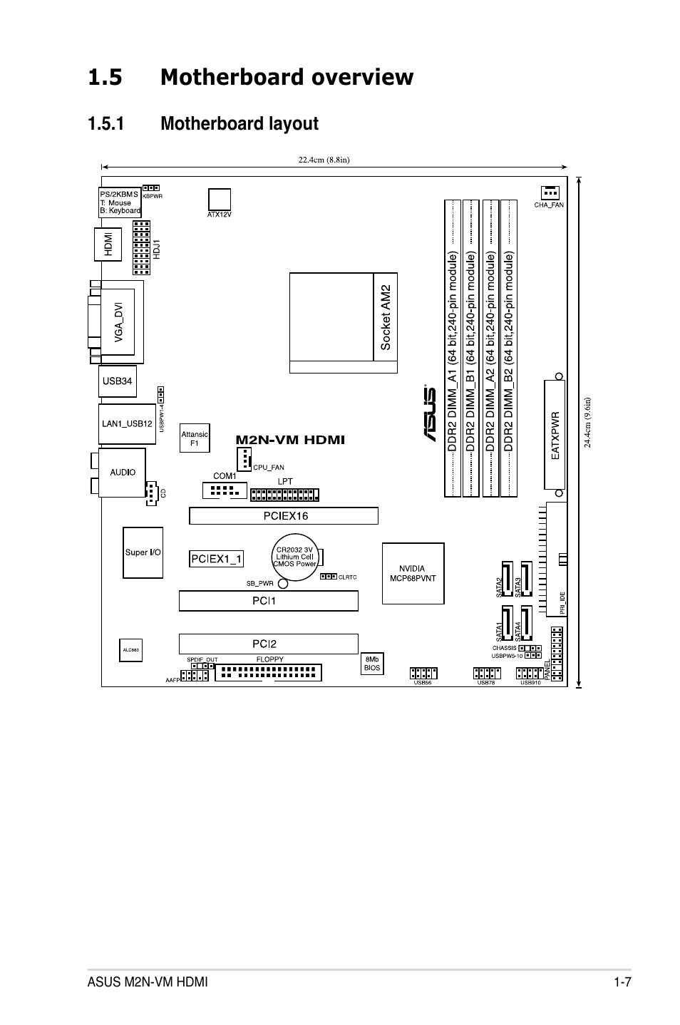 5 motherboard overview | Asus M2N-VM HDMI User Manual | Page 19 / 98