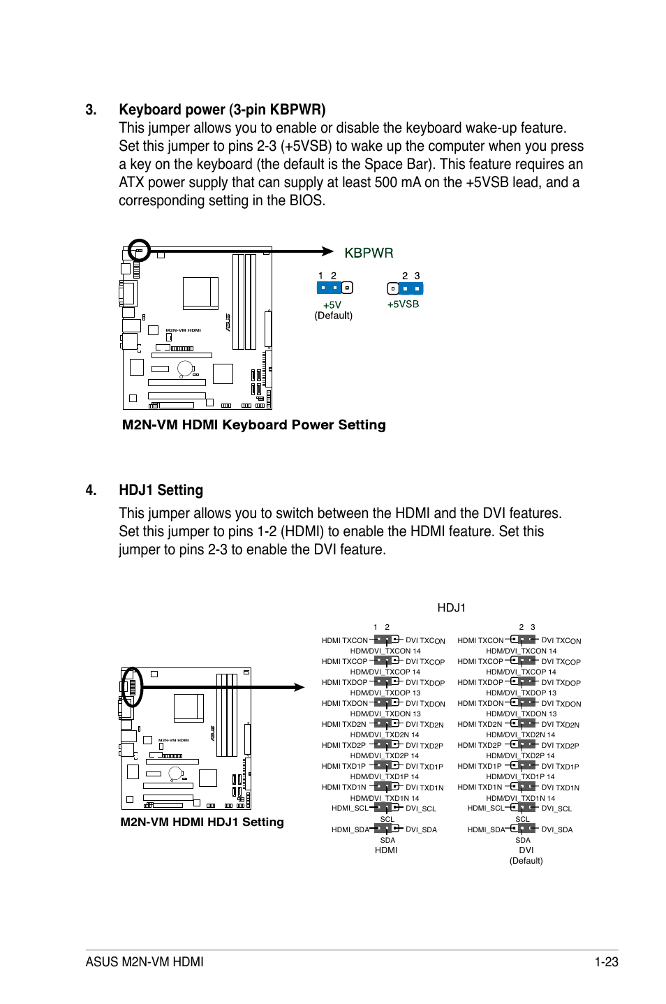 Asus m2n-vm hdmi 1-23, M2n-vm hdmi hdj1 setting hdj1 | Asus M2N-VM HDMI User Manual | Page 35 / 98