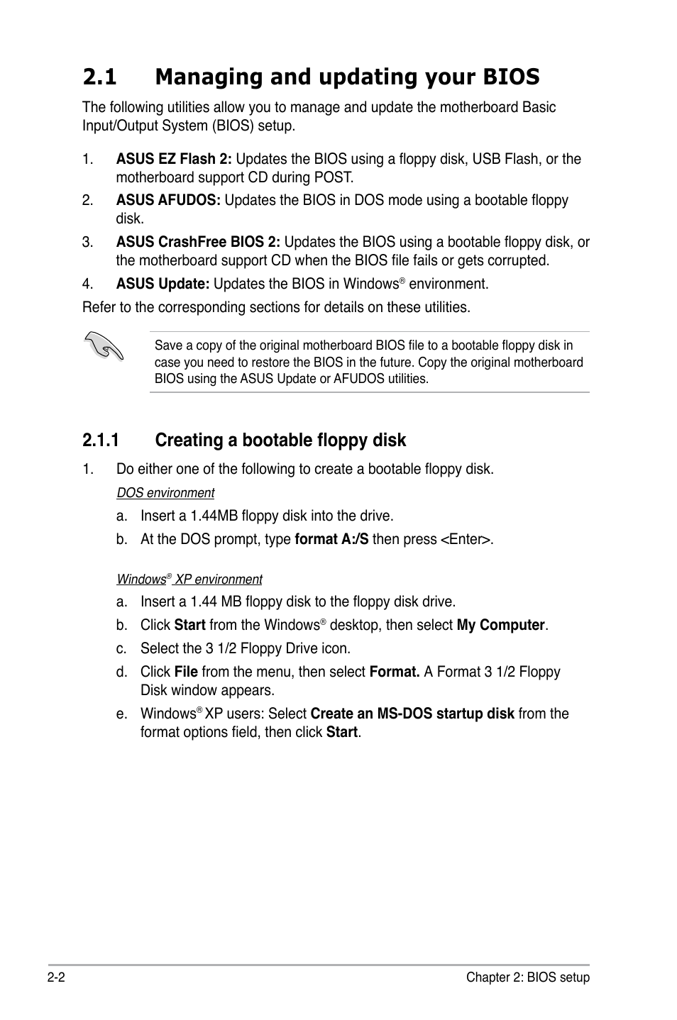 1 managing and updating your bios, 1 creating a bootable floppy disk | Asus M2N-VM HDMI User Manual | Page 48 / 98