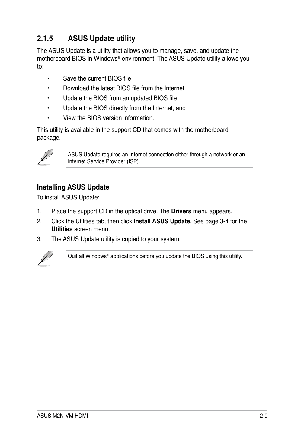 5 asus update utility, Installing asus update | Asus M2N-VM HDMI User Manual | Page 55 / 98