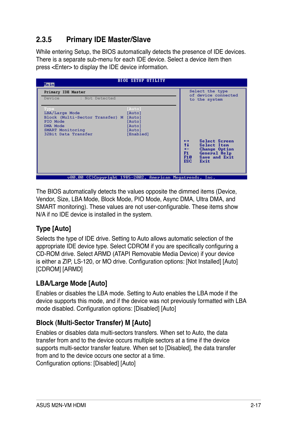 5 primary ide master/slave, Type [auto, Lba/large mode [auto | Block (multi-sector transfer) m [auto | Asus M2N-VM HDMI User Manual | Page 63 / 98