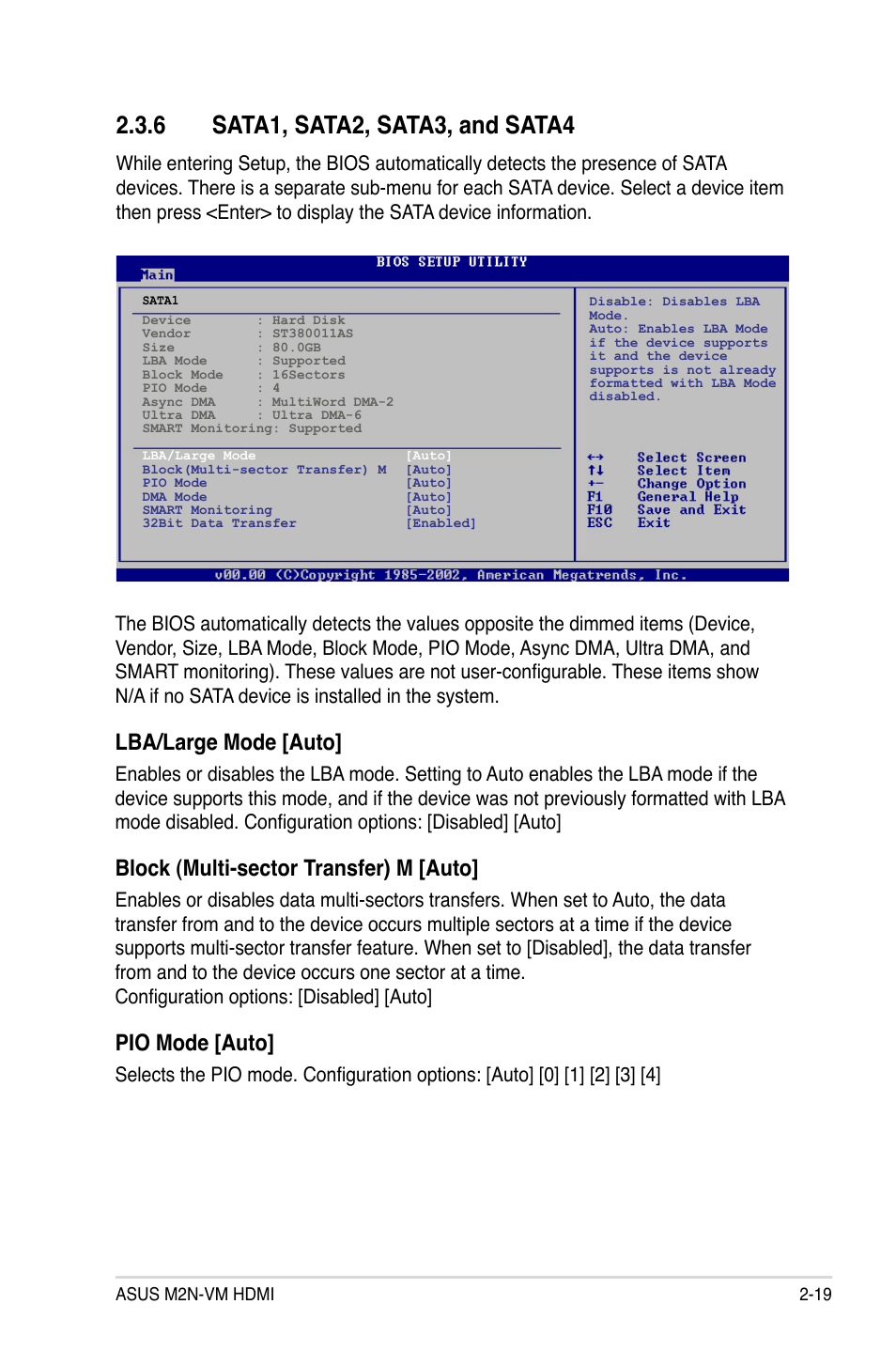 Lba/large mode [auto, Block (multi-sector transfer) m [auto, Pio mode [auto | Asus M2N-VM HDMI User Manual | Page 65 / 98