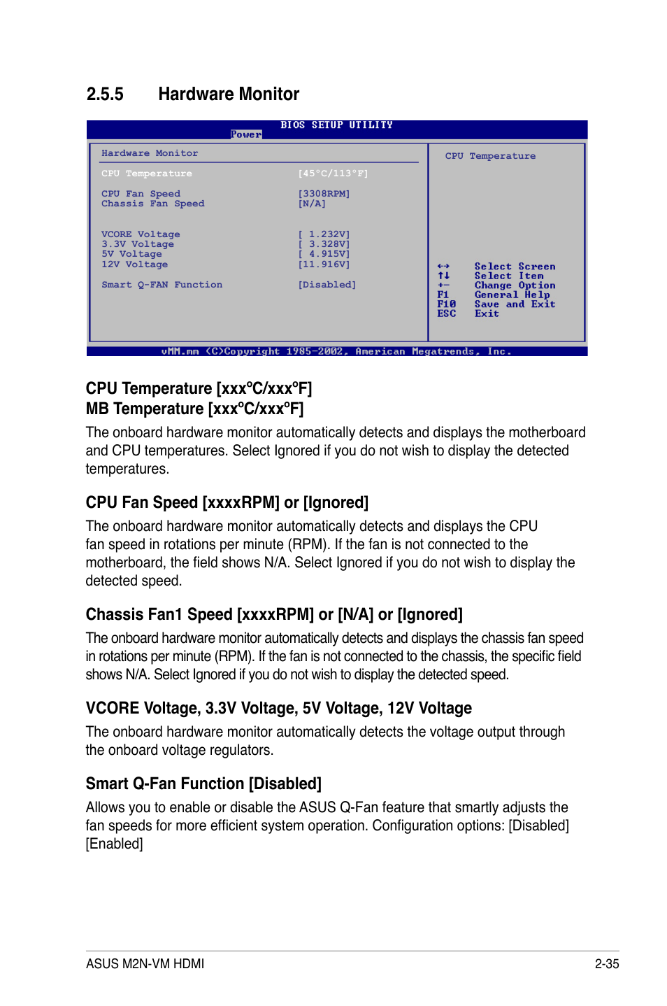 5 hardware monitor, Smart q-fan function [disabled | Asus M2N-VM HDMI User Manual | Page 81 / 98