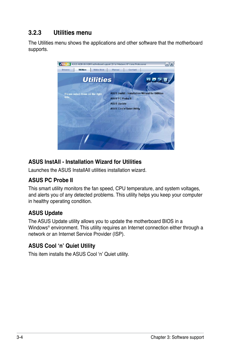 3 utilities menu | Asus M2N-VM HDMI User Manual | Page 92 / 98