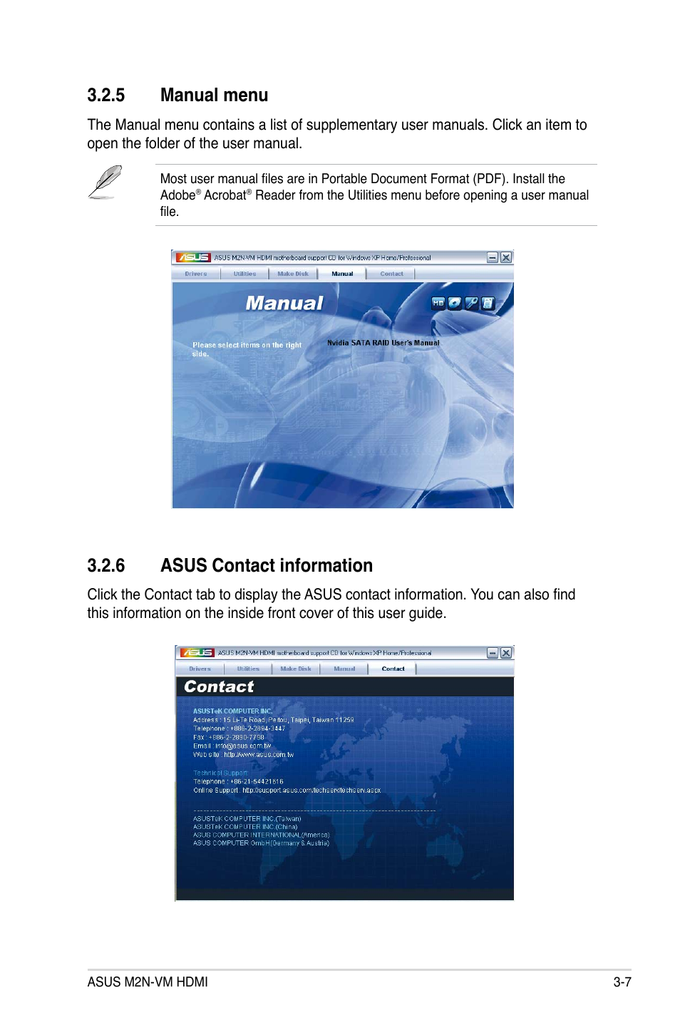 5 manual menu, 6 asus contact information | Asus M2N-VM HDMI User Manual | Page 95 / 98
