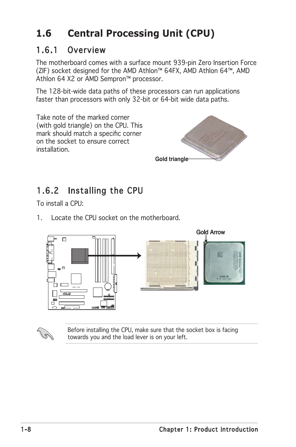 6 central processing unit (cpu),  installing the cpu, 1 overview | Asus A8V-VM User Manual | Page 20 / 84