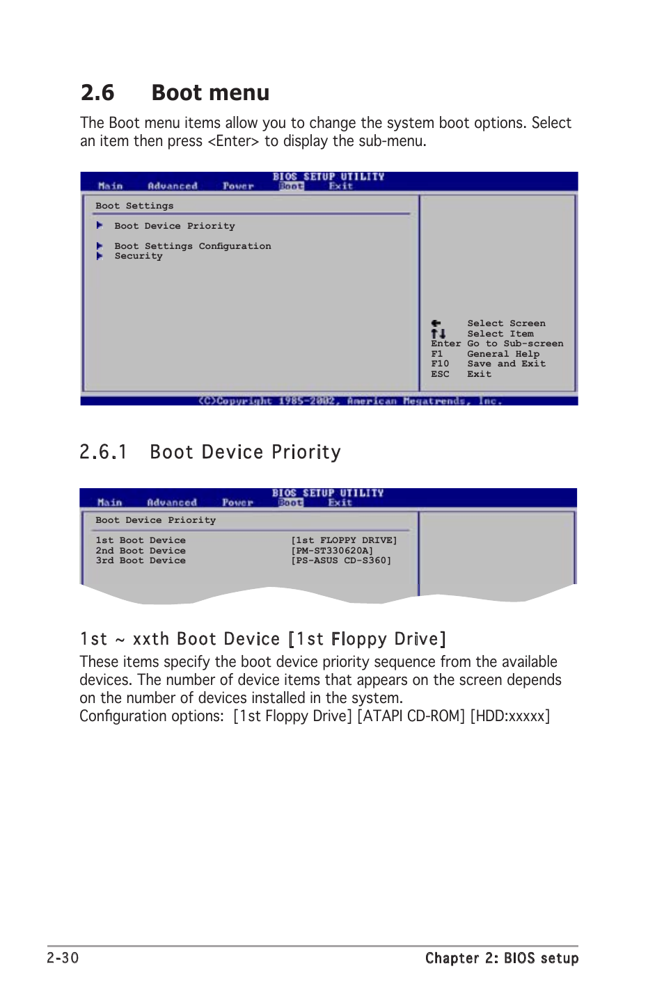 6 boot menu, 1 boot device priority, 1st ~ xxth boot device [1st floppy drive | Asus A8V-VM User Manual | Page 72 / 84