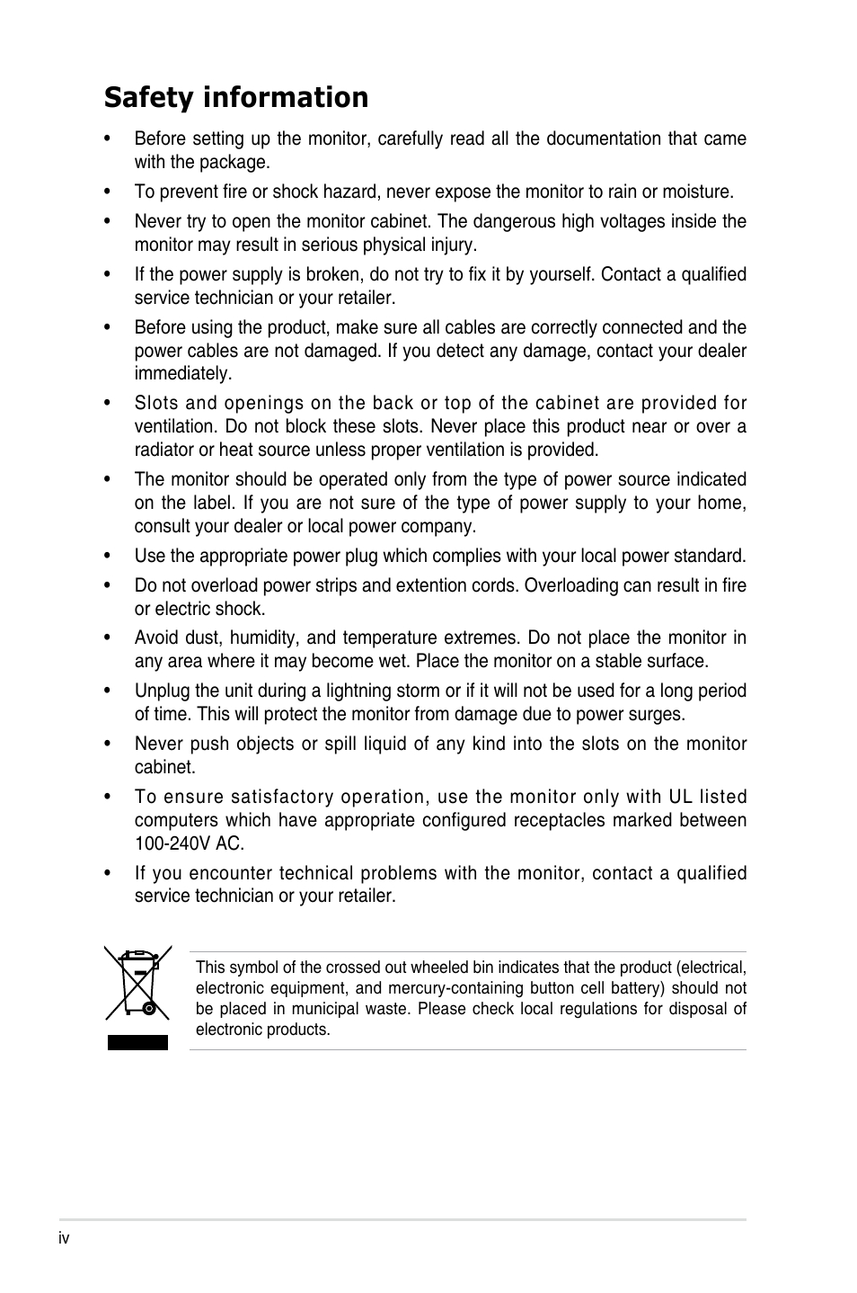 Safety information | Asus PB248Q User Manual | Page 4 / 27