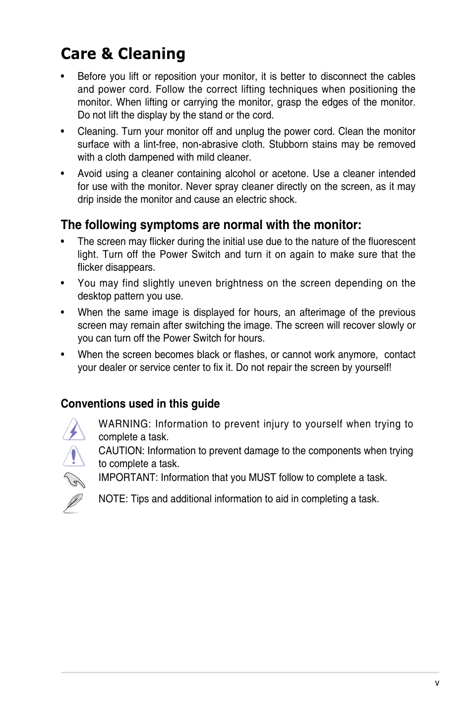 Care & cleaning, The following symptoms are normal with the monitor | Asus PB248Q User Manual | Page 5 / 27