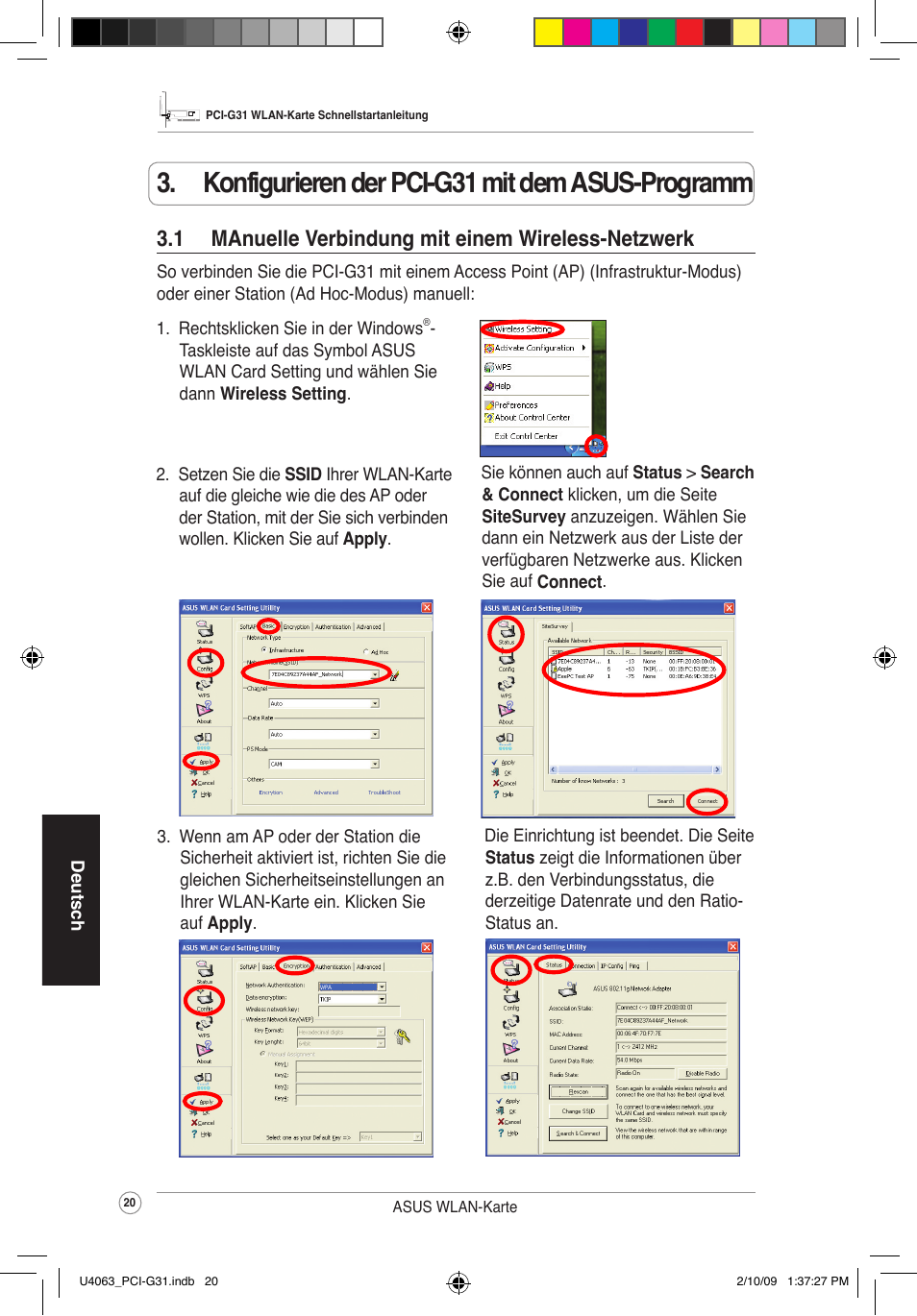  konfigurierenderpci-g31mitdemasus-programm, 1 manuelleverbindungmiteinemwireless-netzwerk | Asus PCI-G31 User Manual | Page 24 / 87