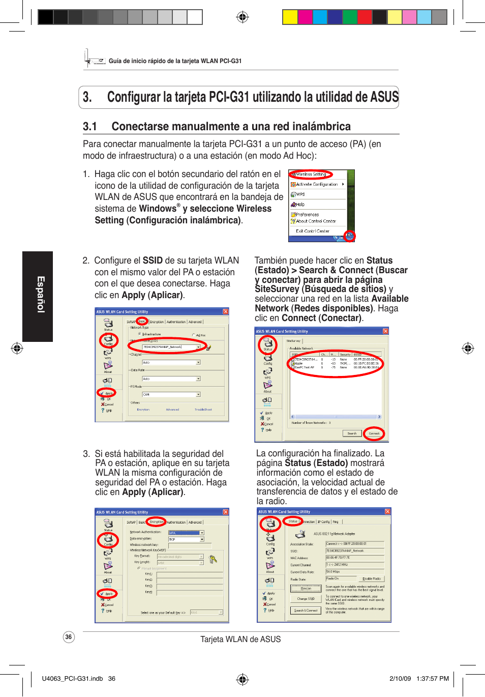 1 conectarsemanualmenteaunaredinalámbrica | Asus PCI-G31 User Manual | Page 40 / 87