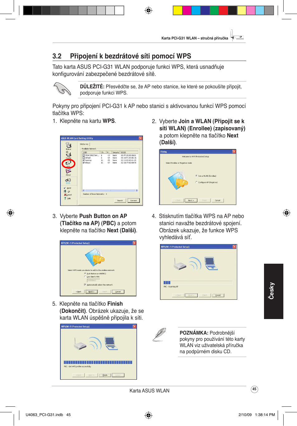 2 připojení k bezdrátové síti pomocí wps | Asus PCI-G31 User Manual | Page 49 / 87