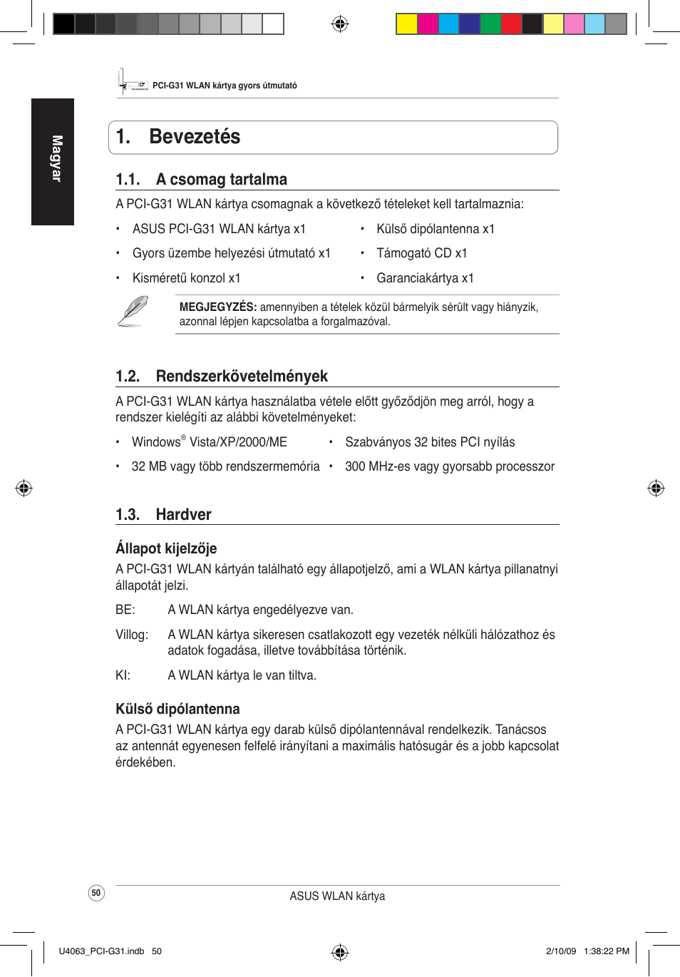  bevezetés,  rendszerkövetelmények,  acsomagtartalma |  hardver | Asus PCI-G31 User Manual | Page 54 / 87