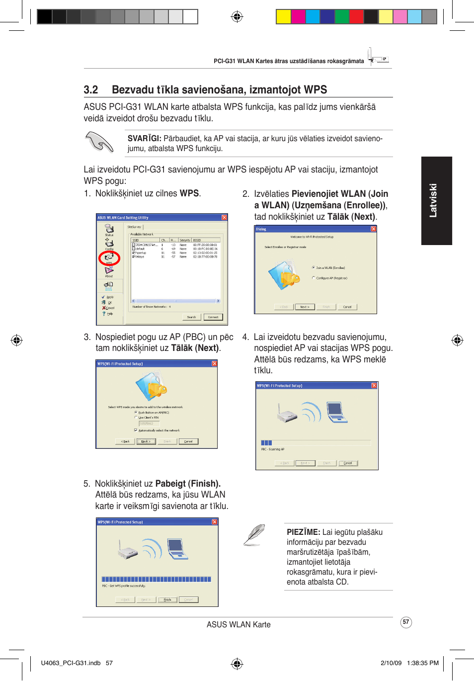 2 bezvadu tīkla savienošana, izmantojot wps | Asus PCI-G31 User Manual | Page 61 / 87