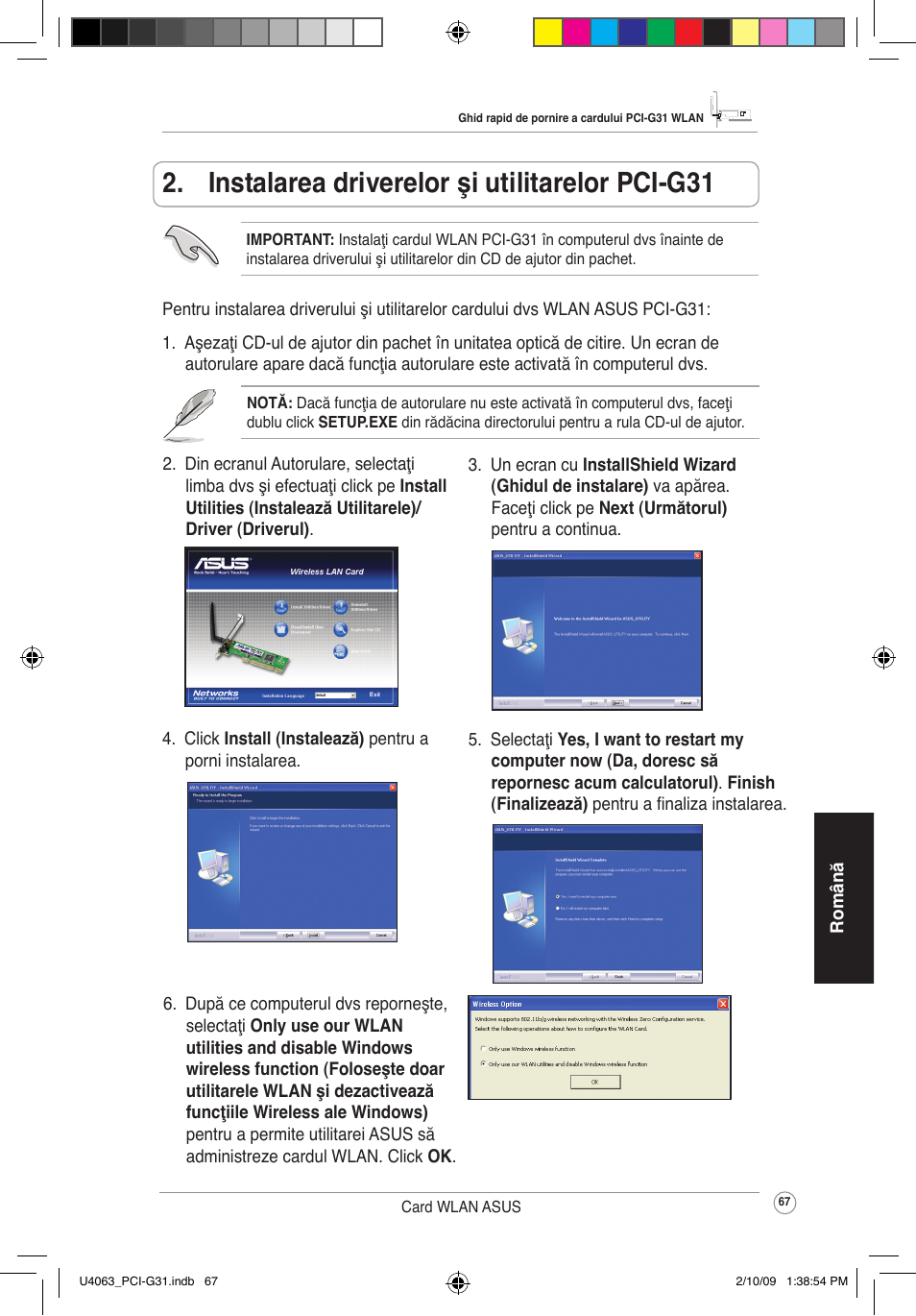 Instalarea driverelor şi utilitarelor pci-g31 | Asus PCI-G31 User Manual | Page 71 / 87