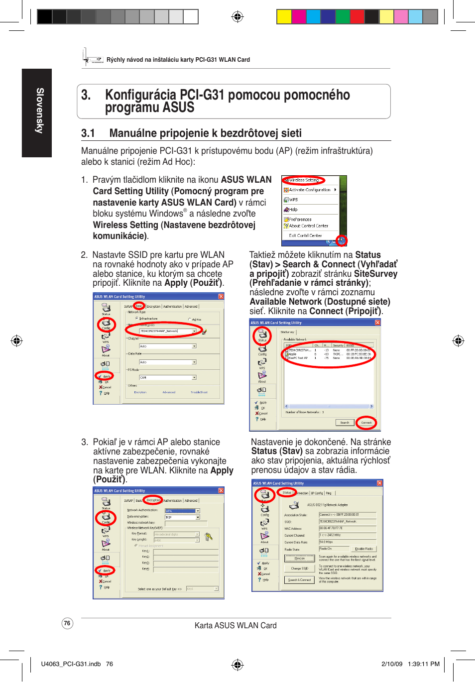 1 manuálnepripojeniekbezdrôtovejsieti | Asus PCI-G31 User Manual | Page 80 / 87