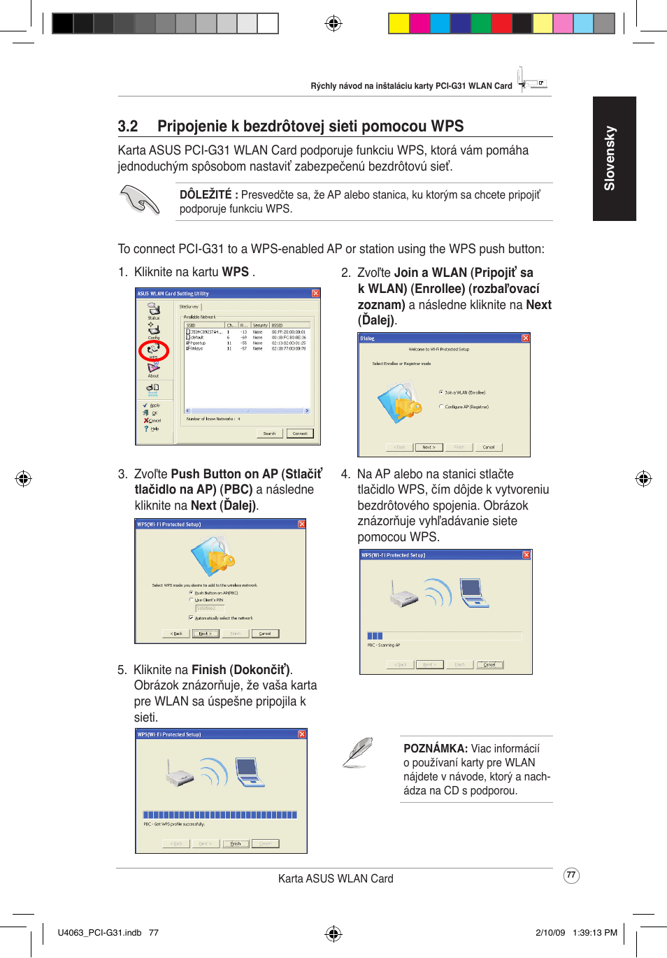 2 pripojeniekbezdrôtovejsietipomocouwps | Asus PCI-G31 User Manual | Page 81 / 87