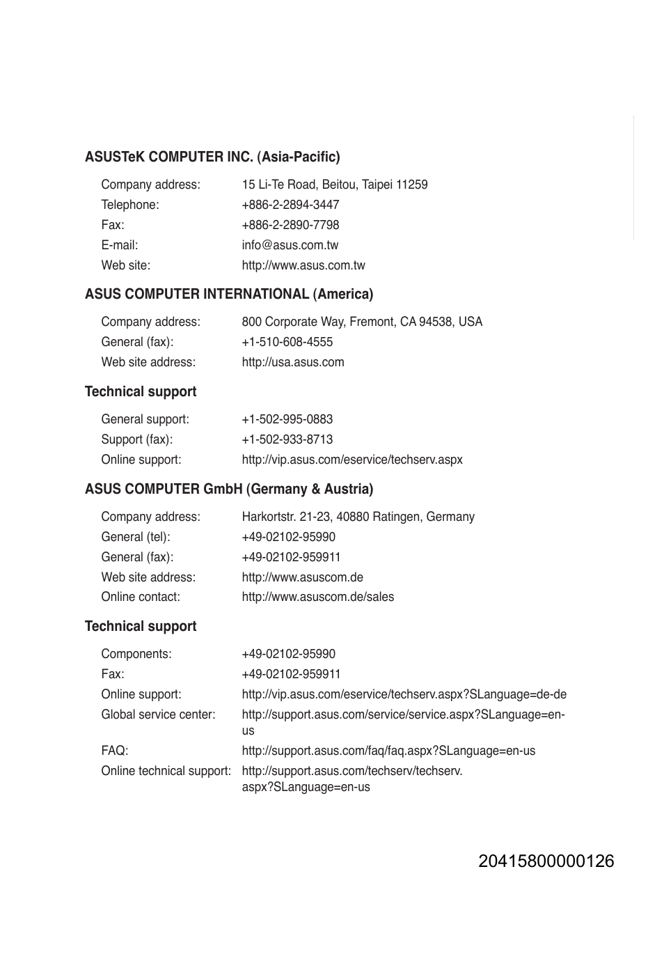 Asus contact information | Asus PCI-G31 User Manual | Page 86 / 87