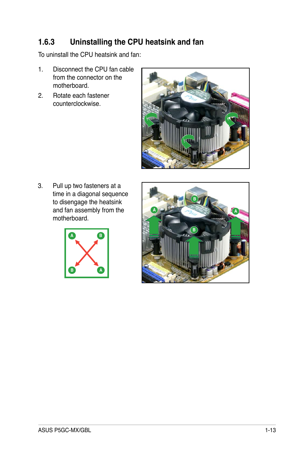 3 uninstalling the cpu heatsink and fan | Asus P5GC-MX/GBL User Manual | Page 25 / 96