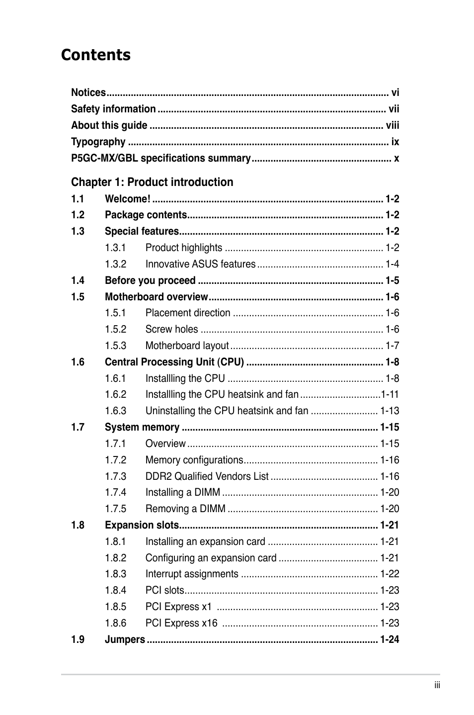 Asus P5GC-MX/GBL User Manual | Page 3 / 96