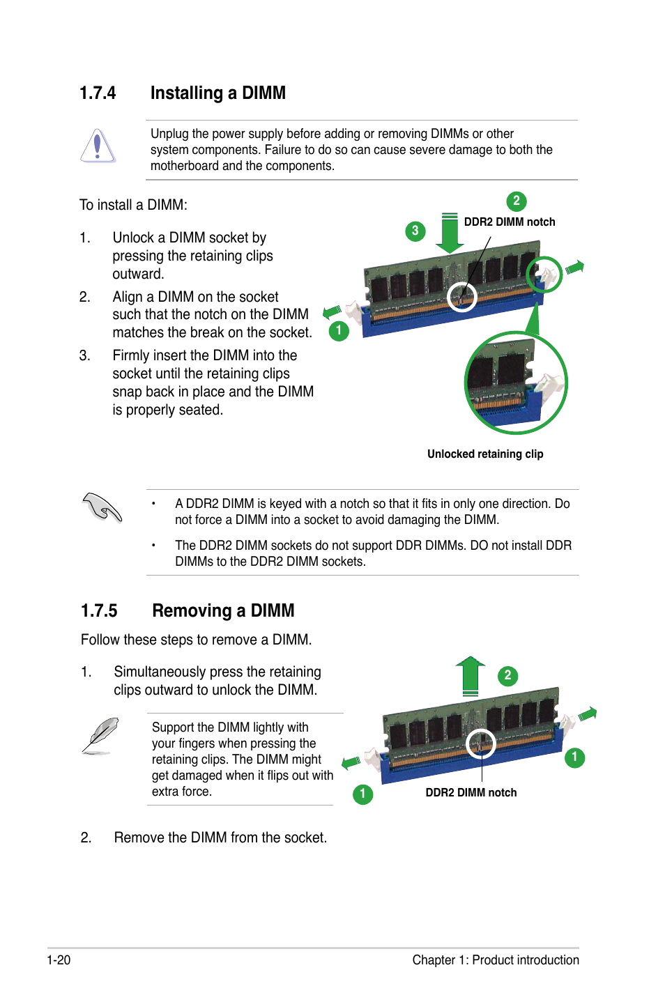 4 installing a dimm, 5 removing a dimm | Asus P5GC-MX/GBL User Manual | Page 32 / 96