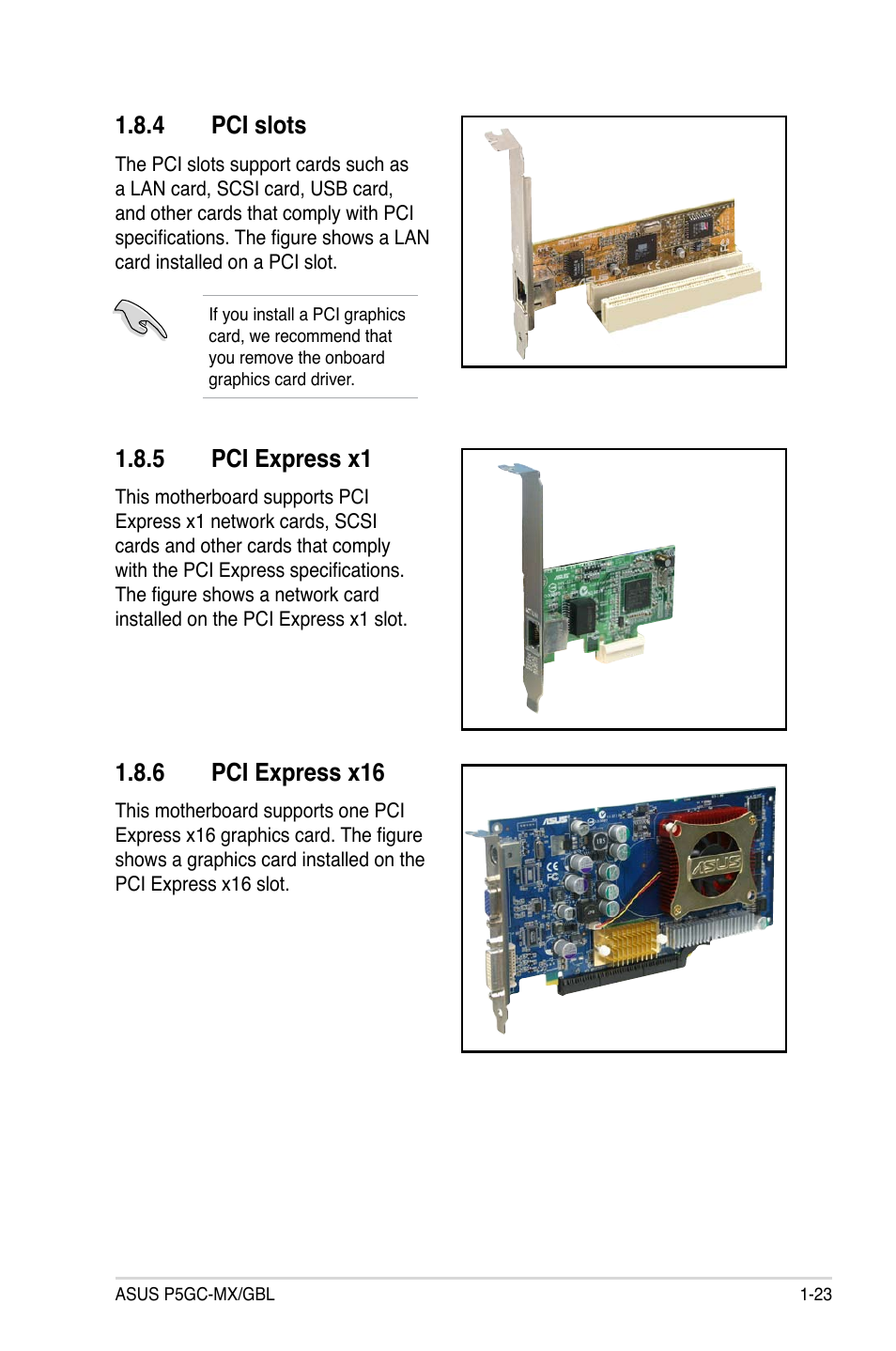 4 pci slots, 6 pci express x16, 5 pci express x1 | Asus P5GC-MX/GBL User Manual | Page 35 / 96