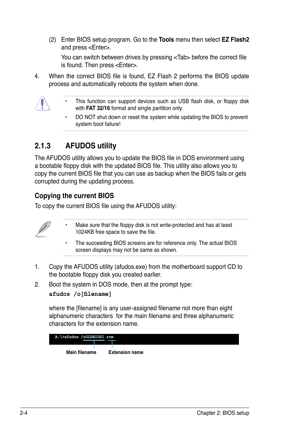 3 afudos utility, Copying the current bios | Asus P5GC-MX/GBL User Manual | Page 50 / 96